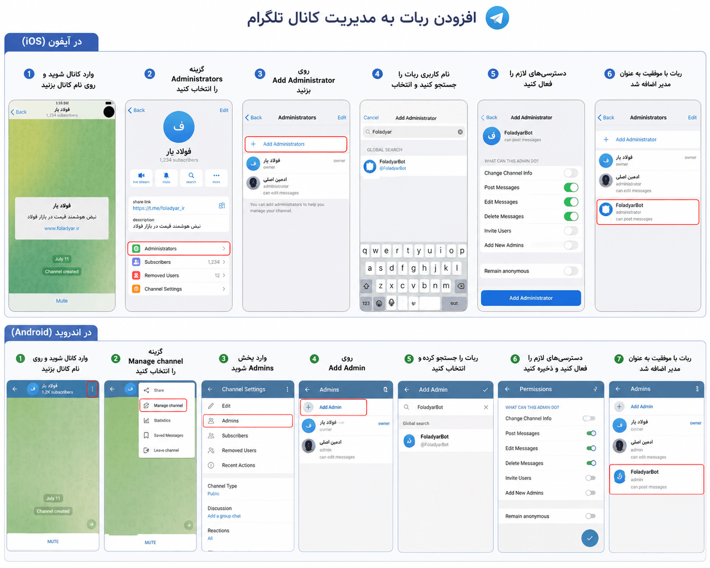 آموزش تصویری اتصال کانال تلگرام به سامانه فولادیار